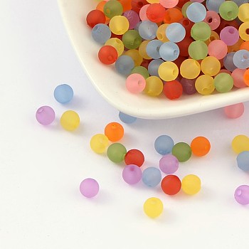 Transparent Acrylic Beads, Round, Frosted, Mixed Color, 6mm, Hole: 1.8mm, about 4000pcs/500g