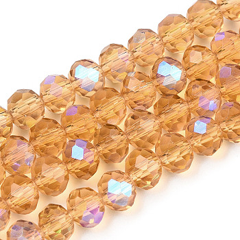 Electroplate Glass Beads Strands, Half Rainbow Plated, Faceted, Rondelle, Peru, 2.5x2mm, Hole: 0.4mm, about 195pcs/strand, 11 inch(27.5cm)