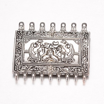 Rectangle with Ganesha Tibetan Style Alloy Chandelier Components, Antique Silver, 43x50x8mm, Hole: 4.5mm