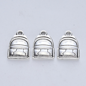 Tibetan Style Alloy Pendants, Cadmium Free & Lead Free, Knapsack, Antique Silver & Silver, 20x14x3.5mm, Hole: 1.8mm, about 322pcs/500g