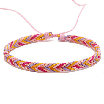 Wax Ropes Braided Woven Cord Bracelet, Ethnic Tribal Adjustable Bracelet for Women, Gold, Inner Diameter: 2-1/8~2-1/2 inch(5.5~6.5cm)