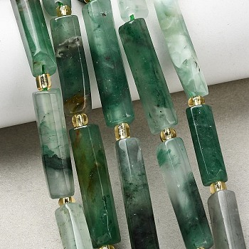 Natural Green Aventurine Beads Strands, Column, with Seed Beads, 14~30x6.5~7.5x6.5~7.5mm, Hole: 1mm, about 13~15pcs/strand, 15.87''(40.3cm)~16.06''(40.8cm)