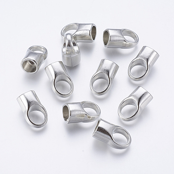 Brass Cord Ends, Cadmium Free & Lead Free, Platinum Color, 12x19mm, Hole: 8mm, Inner Diameter: 8mm