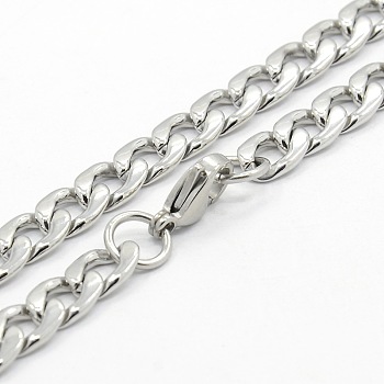 Men's 304 Stainless Steel Curb Chain Necklaces, with Lobster Claw Clasps, Stainless Steel Color, 23.6 inch(59.9cm)