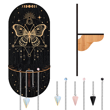 CRASPIRE DIY Pendulum Divination Making Kit, Including Cone Mixed Gemstone Dowsing Pendulum, Black Oval Hanging Wooden Crystal Display Shelf, Witch Stuff Home Decorations, Butterfly Farm, 240mm