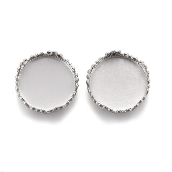 304 Stainless Steel Cabochon Settings, Lace Edge Bezel Cups, Flat Round, Stainless Steel Color, Tray: 12mm, 12.5x4mm