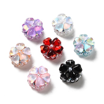 Handmade Polymer Clay Beads, with Rhinestone & ABS Imitation Pearl & Glass, Flower, Mixed Color, 18~19x13~14mm, Hole: 1.8mm