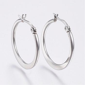 304 Stainless Steel Hoop Earrings, Hypoallergenic Earrings, Stainless Steel Color, 24~26x2mm, Pin: 0.7x1mm