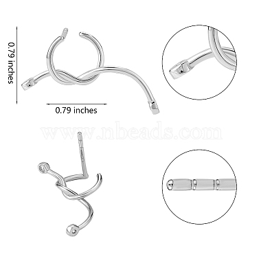 Boucles d'oreilles à tige en argent sterling plaqué rhodium 925 avec nœud torsadé pour femme(JE1081A)-2