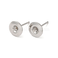 Flat Round 201 Stainless Steel Stud Earring Findings, Earring Settings with 304 Stainless Steel Pins, Stainless Steel Color, 7.5mm, Pin: 12x0.8mm, Tray: 3.3mm(STAS-Q315-08P)