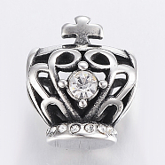 304 Stainless Steel Rhinestone Beads, Large Hole Beads, Crown, Antique Silver, 15x12.5x11mm, Hole: 7x5mm(STAS-H446-87AS)