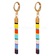 Glass Seed Beads Dangle Hoop Earrings, Long Tassel Drop Earrings for Women, Colorful, 63mm, Pin: 0.8mm(EJEW-SW00002)