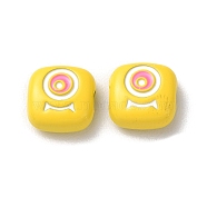 Spray Painted Alloy Enamel Beads, Square with Eye, Gold, 10x10x4mm, Hole: 1.8mm(PALLOY-M215-15G)