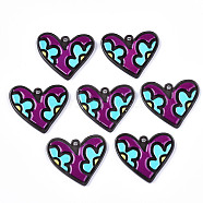 Acrylic Pendants, 3D Printed, Heart with Flower Pattern, Colorful, 31x37x3mm, Hole: 2mm(KY-S163-153)