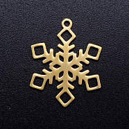 201 Stainless Steel Pendants, Snowflake, Christmas, Golden, 17x13x1mm, Hole: 1.5mm(STAS-Q201-JN305-2-13)