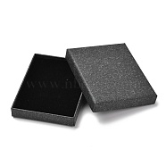 Rectangle Kraft Paper Ring Box, Snap Cover, with Sponge Mat, Jewelry Box, Black, 9.7x7.7x1.7cm, Inner Size: 90x70mm(CBOX-L010-B04)