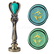 DIY Scrapbook, Brass Wax Seal Stamp Flat Round Head and Heart Handle, Mountain Pattern, 25mm(AJEW-WH0144-004)