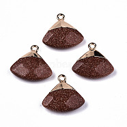 Electroplate Synthetic Goldstone Pendants, with Brass Findings, Faceted, Triangle, Golden, 17~18x19~20x6~7mm, Hole: 1.8mm(G-T112-04-J)