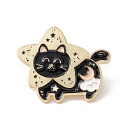 Cat Star Enamel Pin, Animal Alloy Badge for Backpack Clothes, Golden, Black, 25x30.5x1.5mm, Pin: 1mm(JEWB-H008-38G)