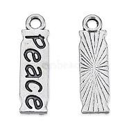 Tibetan Style Alloy Pendants, Cadmium Free & Lead Free, Rectangle with Word Peace, Antique Silver, 21x6x1mm, Hole: 2mm, about 1350pcs/1000g(TIBEP-N008-194)