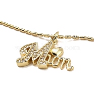 Golden Plated Brass Micro Pave Cubic Zirconia Pendant Necklaces, for Mother's Day, Word, 16.69 inch(424mm), Pendant: 15x21mm(NJEW-L178-02G-02)