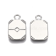 Ion Plating(IP) Brass Micro Pave Clear Cubic Zirconia Pendant Cabochon Settings, Nickel Free, Rectangle, Real Platinum Plated, Tray: 3x3mm, 24.5x16x1.5mm, Hole: 3.5x4.3mm(KK-C005-11P)