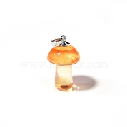 Lampwork Pendants, Mushroom Charms, Platinum, Orange, 25x15mm(MUSH-PW0001-007D)