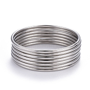 Fashion 304 Stainless Steel Buddhist Bangle Sets, Stainless Steel Color, 2-3/8 inch(6cm), 7pcs/set(BJEW-L664-022A-P)
