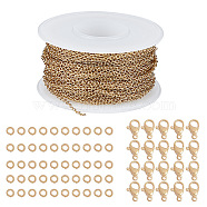 DIY Jewelry Kits, with 304 Stainless Steel Soldered Cable Chains, Lobster Claw Clasps and Open Jump Rings, Golden, 2x1.5x0.4mm, about 10m/roll, 1roll(DIY-SC0001-07G)