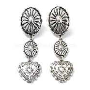 Alloy Dangle Stud Earrings, Valentine's Day Heart Jewelry for Women, Antique Silver, 82.5x22mm(EJEW-K262-02AS)