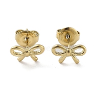 304 Stainless Steel Stud Earrings, Bowknot, Real 14K Gold Plated, 6x10mm(EJEW-P258-33G)