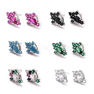 Paw Print Sparkling Cubic Zirconia Stud Earrings for Her, Platinum Brass Micro Pave Cubic Zirconia Earrings, Mixed Color, 14.5x9.5x3.5mm, Pin: 0.8mm(ZIRC-C025-11P)