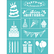 Self-Adhesive Silk Screen Printing Stencil, for Painting on Wood, DIY Decoration T-Shirt Fabric, Turquoise, Birthday Themed Pattern, 28x22cm(DIY-WH0173-021-J)