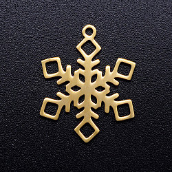 201 Stainless Steel Pendants, Snowflake, Christmas, Golden, 17x13x1mm, Hole: 1.5mm(STAS-Q201-JN305-2-13)