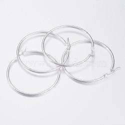 304 Stainless Steel Big Hoop Earrings, Hypoallergenic Earrings, Silver, 46x45x2mm, 12 Gauge, Pin: 1x0.8mm(EJEW-H327-01F)