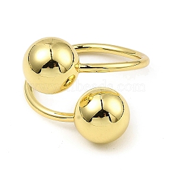 Rack Plating Brass Round Ball Beded Open Cuff Rings, Long-Lasting Plated, Lead Free & Cadmium Free, Golden, Inner Diameter: 20mm(RJEW-D009-03G)