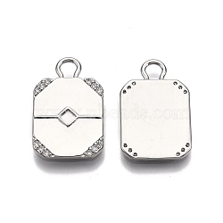 Ion Plating(IP) Brass Micro Pave Clear Cubic Zirconia Pendant Cabochon Settings, Nickel Free, Rectangle, Real Platinum Plated, Tray: 3x3mm, 24.5x16x1.5mm, Hole: 3.5x4.3mm(KK-C005-11P)