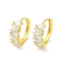 Cubic Zirconia Triangle Hoop Earrings, Real 18K Gold Plated Brass Jewelry for Women, Cadmium Free & Nickel Free & Lead Free, Clear, 15x17x2~5.5mm, Pin: 1mm(EJEW-E270-15G)