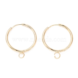 201 Stainless Steel Huggie Hoop Earring Findings, with Horizontal Loop and 316 Surgical Stainless Steel Pin, Real 24K Gold Plated, 23x19.5x1.5mm, Hole: 2.5mm, Pin: 1mm(STAS-P283-01N-G)