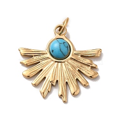 Vacuum Plating 304 Stainless Steel Pendants, with Synthetic Turquoise and Jump Ring, Sun Light Charm, Golden, Blue, 25x26x3.5mm, Hole: 4mm(STAS-M311-13G-02)