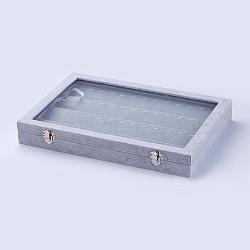 Pendant Wood Displays, with Ice Plush inside and Covered with Glass, Rectangle, Gray, 35.3x24.3x4.6cm(RDIS-G005-13A)