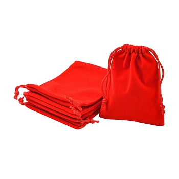 Rectangle Velvet Packing Pouches, Drawstring Bags, for Gift Wrapping, Red, 10x8cm