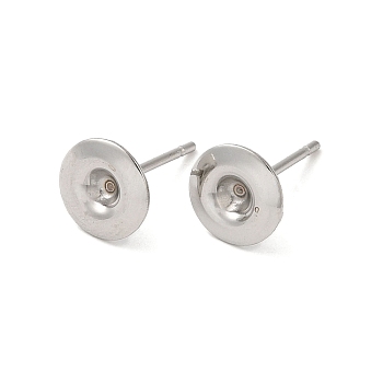 Flat Round 201 Stainless Steel Stud Earring Findings, Earring Settings with 304 Stainless Steel Pins, Stainless Steel Color, 7.5mm, Pin: 12x0.8mm, Tray: 3.3mm