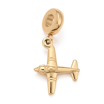 304 Stainless Steel European Dangle Charms, Large Hole Pendants, Airplane, Golden, 28.5mm, Hole: 4mm, Airplane: 19x15x4mm