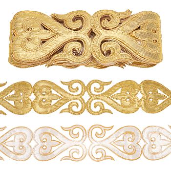 Polyester Heart Floral Embroidery Lace Trim, Garment Accessories, Gold, 2-3/8 inch(60mm), about 4.37 Yards(4m)/pc
