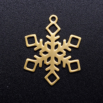 201 Stainless Steel Pendants, Snowflake, Christmas, Golden, 17x13x1mm, Hole: 1.5mm