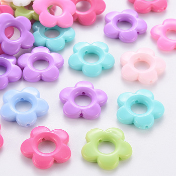 Opaque Acrylic Bead Frames, Flower, Mixed Color, 19x20x3.5mm, Hole: 1.6mm, Inner Diameter: 6.5mm, about 632pcs/500g