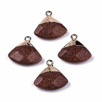 Electroplate Synthetic Goldstone Pendants, with Brass Findings, Faceted, Triangle, Golden, 17~18x19~20x6~7mm, Hole: 1.8mm