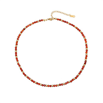 Natural Dyed Jade Beaded Necklaces for Women, Dark Red, 14.96 inch(38cm)