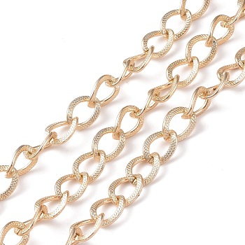 Oval Oxidation Aluminum Curb Chains, Snakeskin Textured, Unwelded, Golden, Link: 11~12x8~9x2mm, about 30 yards/roll